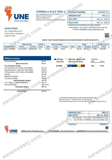 Cuba Empresa Electrica utility bill
